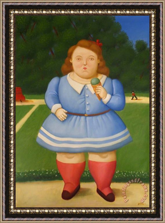 Fernando Botero Girl with Icecream, 2011 Framed Painting