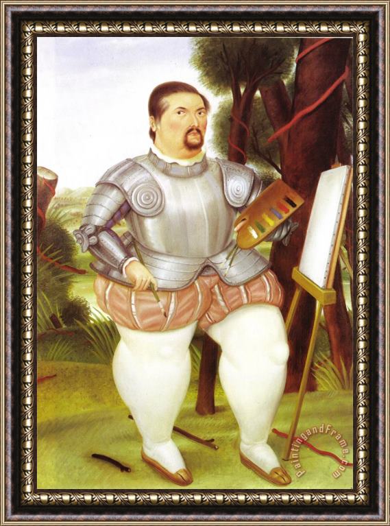 fernando botero Self Portrait As Spanish Conquistador Framed Painting