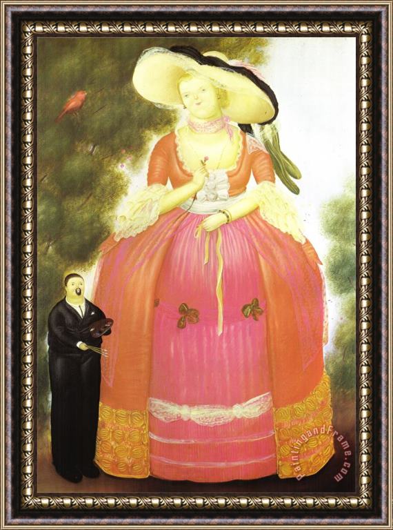 fernando botero Self Portrait with Madame Pompadour Framed Painting