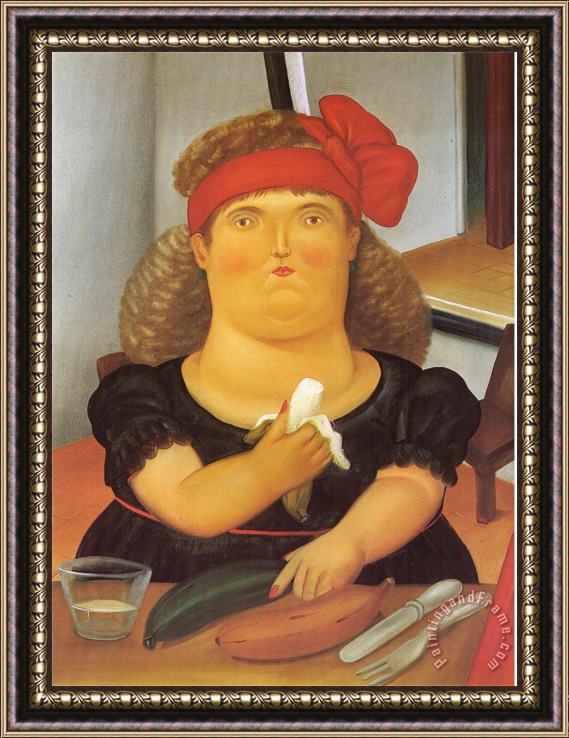 fernando botero Woman Eating a Bannana Framed Painting