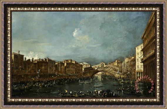 Francesco Guardi Regatta at The Rialto Bridge Framed Painting