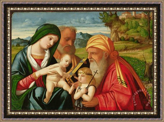 Francesco Rizzi da Santacroce Holy Family with St. Simeon and John the Baptist Framed Print
