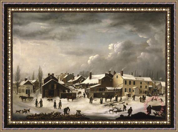 Francis Guy Winter Scene in Brooklyn Framed Painting