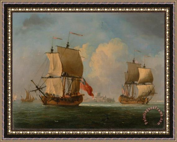 Francis Swaine An English Sloop And a Frigate in a Light Breeze Framed Painting