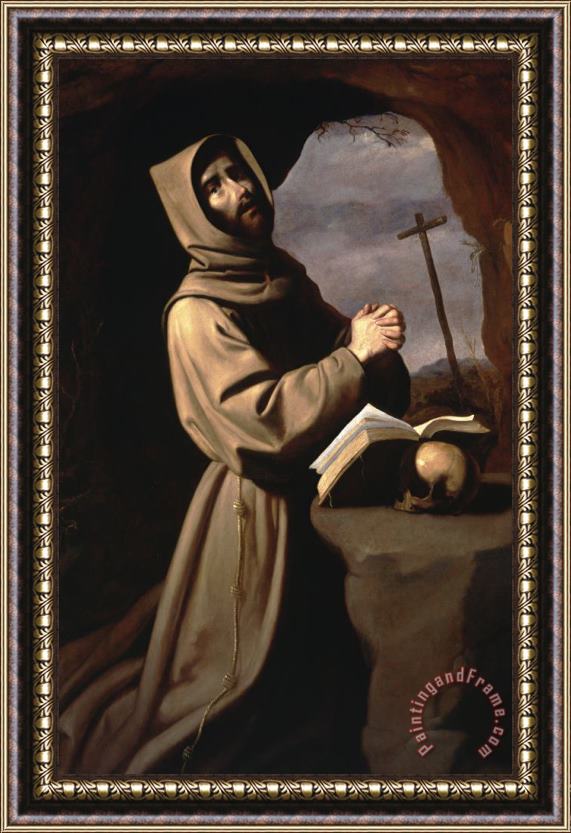 Francisco de Zurbaran Saint Francis in Prayer in a Grotto Framed Painting