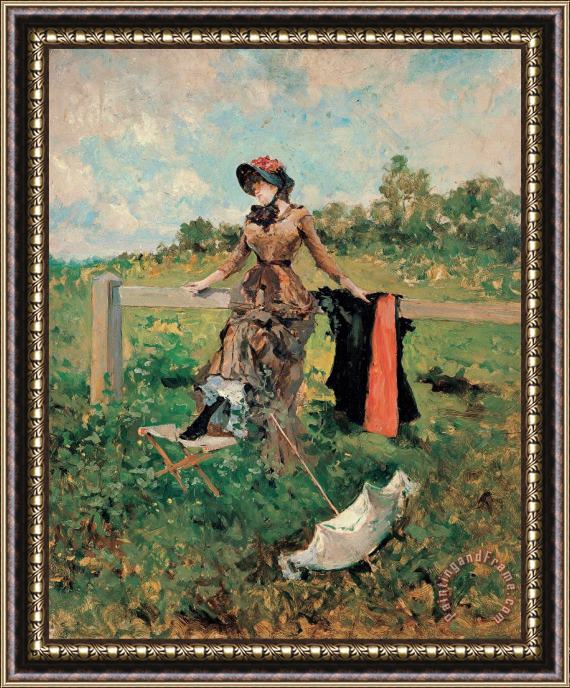 Francisco Miralles Lady with a Parasol Framed Painting