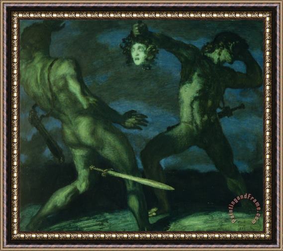 Franz Von Stuck Perseus Turns Phineus To Stone By Brandishing The Head Of Medusa Framed Painting