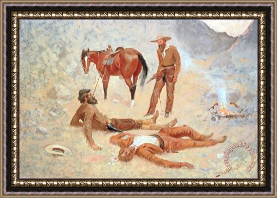 Frederic Remington He Lay Where he had Been Jerked Still as a Log Framed Print