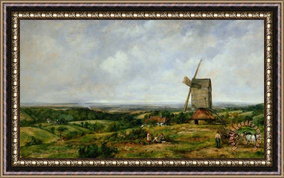 Frederick Waters Watts Landscape With Figures By A Windmill Framed Print