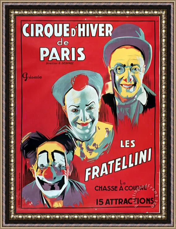 French School Poster advertising the Fratellini Clowns Framed Painting