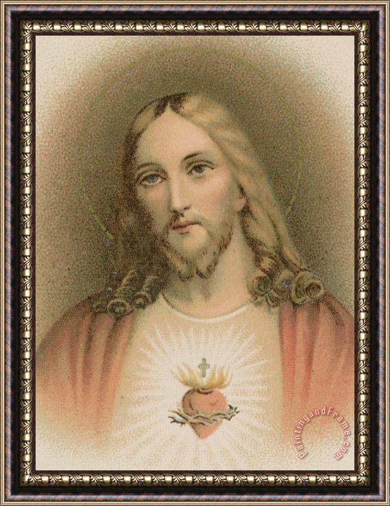 French School Sacred Heart Framed Painting