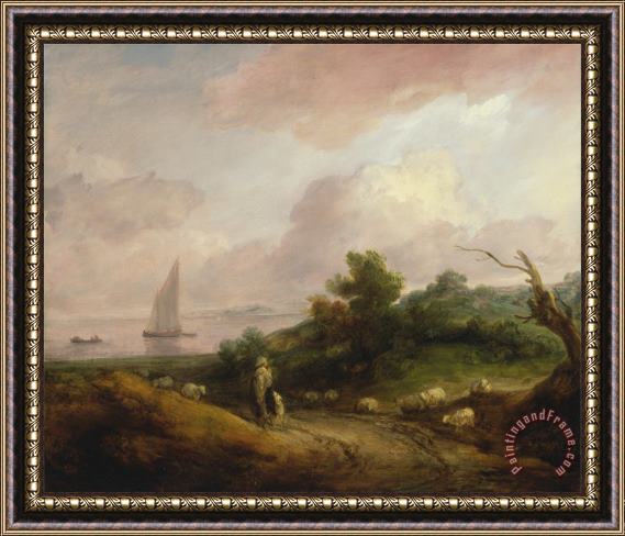 Gainsborough, Thomas Coastal Landscape with a Shepherd And His Flock Framed Painting