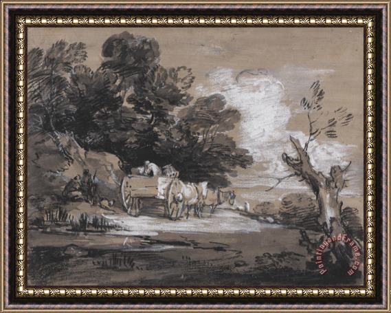 Gainsborough, Thomas Wooded Landscape with Country Cart And Figures Framed Painting