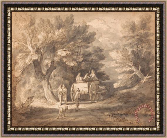 Gainsborough, Thomas Wooded Landscape with Country Cart And Figures Walking Down a Lane Framed Print