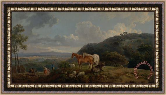 George Barret Morning Landscape with Mares And Sheep Framed Painting