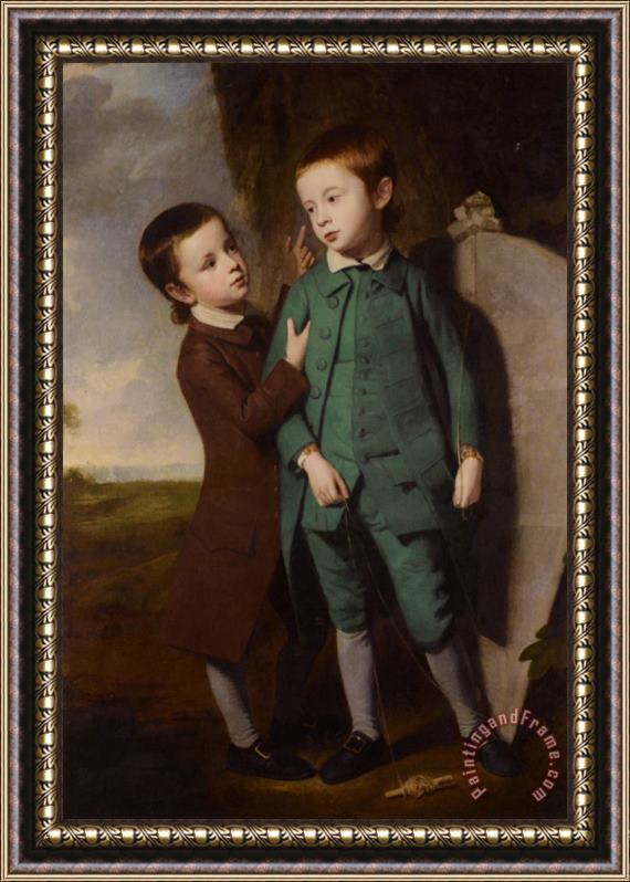 George Romney Portrait of Two Boys with a Kite Framed Painting