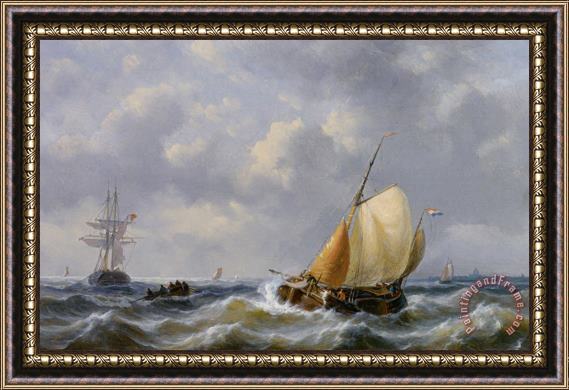 George Willem Opdenhoff Shipping in Choppy Seas Framed Painting