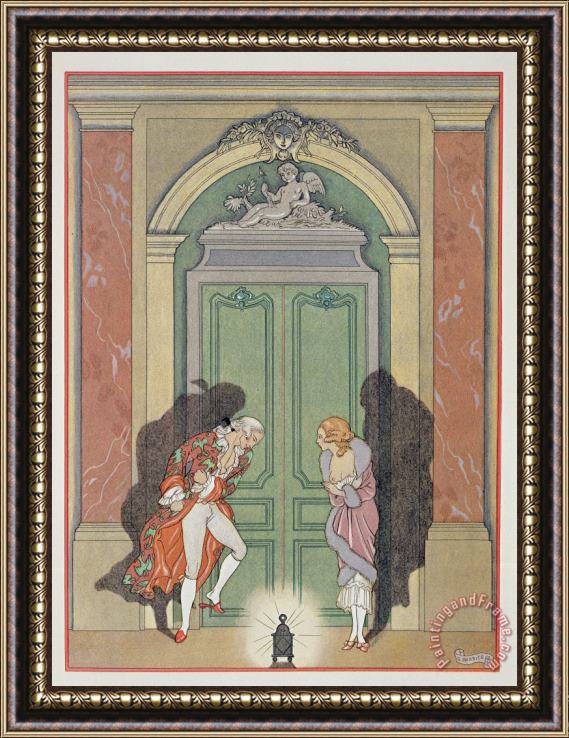 Georges Barbier A Couple In Candlelight Framed Painting