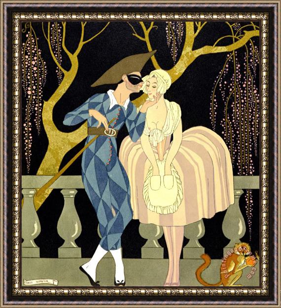 Georges Barbier Harlequin's Kiss Framed Painting