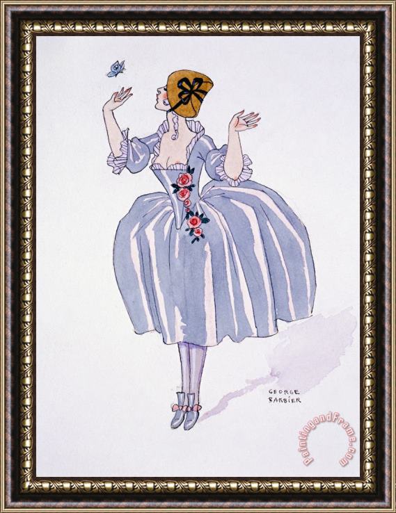 Georges Barbier Illustration For 'fetes Galantes' Framed Painting