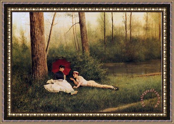 Georges Croegaert A Rest After Boating Framed Painting