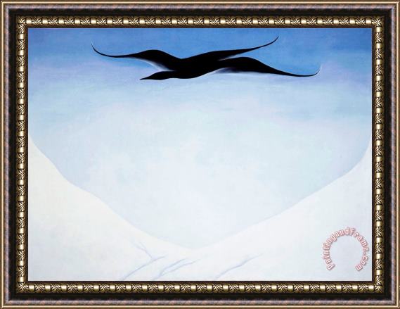 Georgia O'keeffe A Black Bird with Snow Covered Red Hills Framed Painting