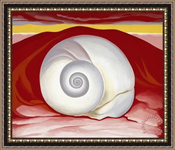 Georgia O'Keeffe Red Hill And White Shell Framed Painting