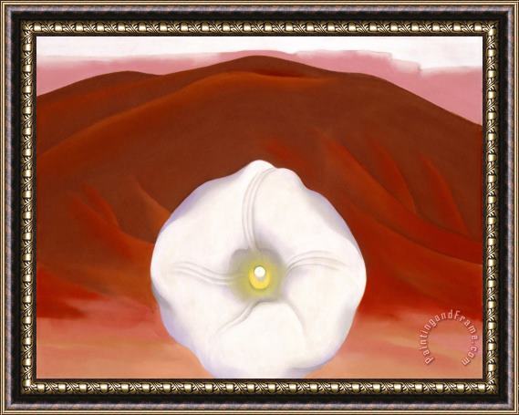 Georgia O'keeffe Red Hills And White Flower Framed Painting