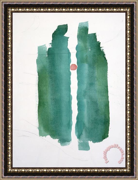 Georgia O'keeffe Untitled (abstraction Green Lines And Red Circle), 1970s Framed Painting