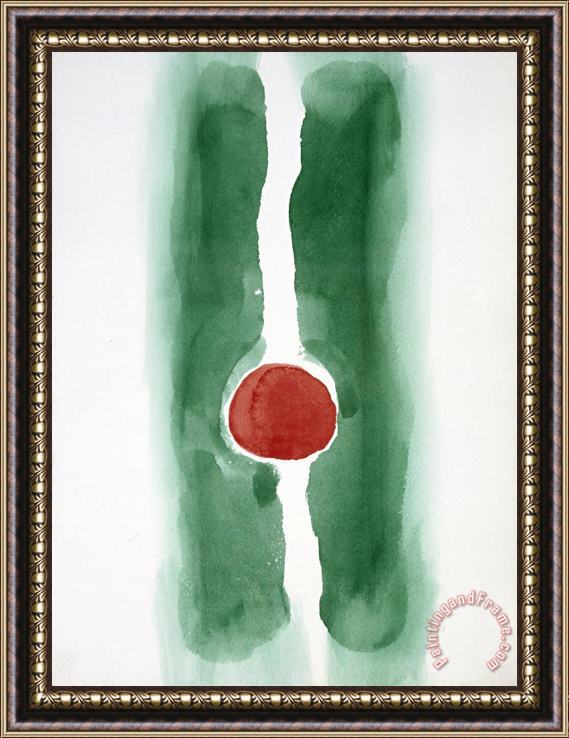 Georgia O'keeffe Untitled (abstraction Green Lines And Red Circle Ii), 1970s Framed Painting