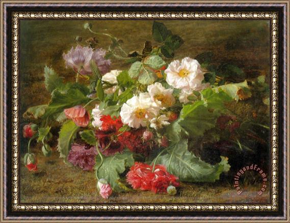 Geraldine Jacoba Van De Sande Bakhuyzen Poppies And Wild Roses Framed Painting