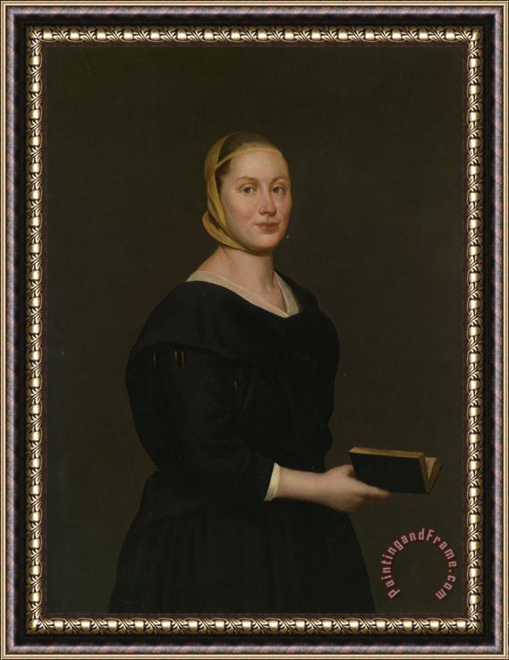 Giacomo Ceruti Portrait of Donna Alba Regina Del Ferro Three Quarter Length in a Black Dress Holding a Book Framed Painting