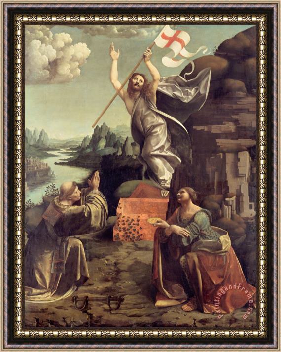 Giovanni Antonio Boltraffio and Marco d'Oggiono The Resurrection of Christ with Ss. Leonard of Noblac And Lucia Framed Painting