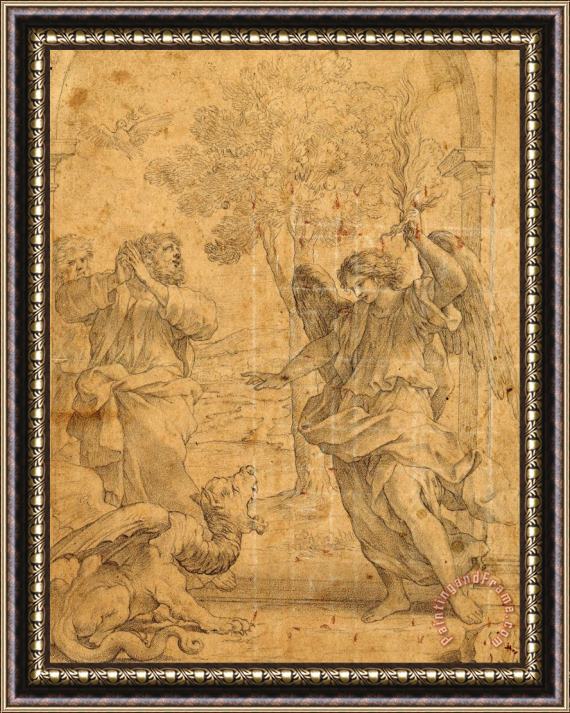 Giovanni Francesco Romanelli Archangel Uriel And The Dragon Framed Painting