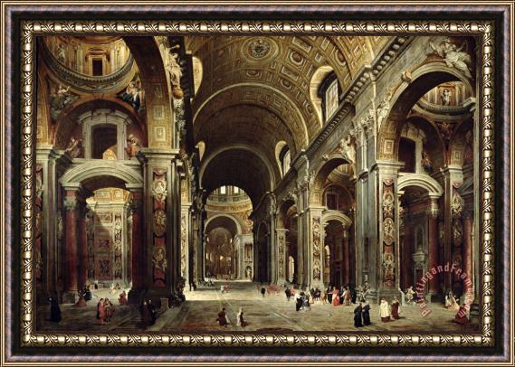 Giovanni Paolo Pannini or Panini Cardinal Melchior de Polignac Visiting St Peters in Rome Framed Print