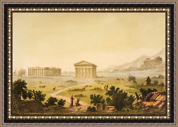 Giulio Ferrario View Of Temples In Paestum At Syracuse Framed Print