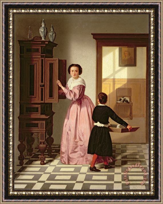 Gustaaf Antoon Francois Heyligers Figures in a Laundryroom Framed Painting