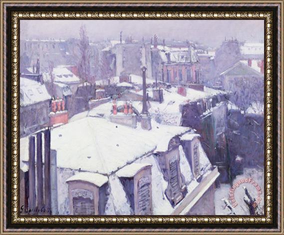 Gustave Caillebotte Roofs under Snow Framed Painting