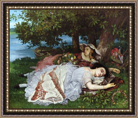 Gustave Courbet Girls on the Banks of the Seine Framed Painting