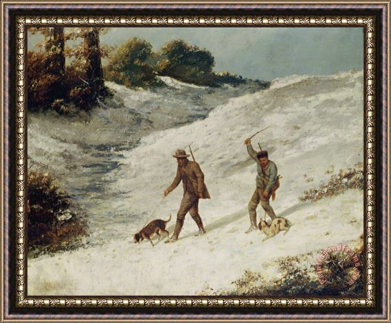 Gustave Courbet Hunters in the Snow or The Poachers Framed Painting