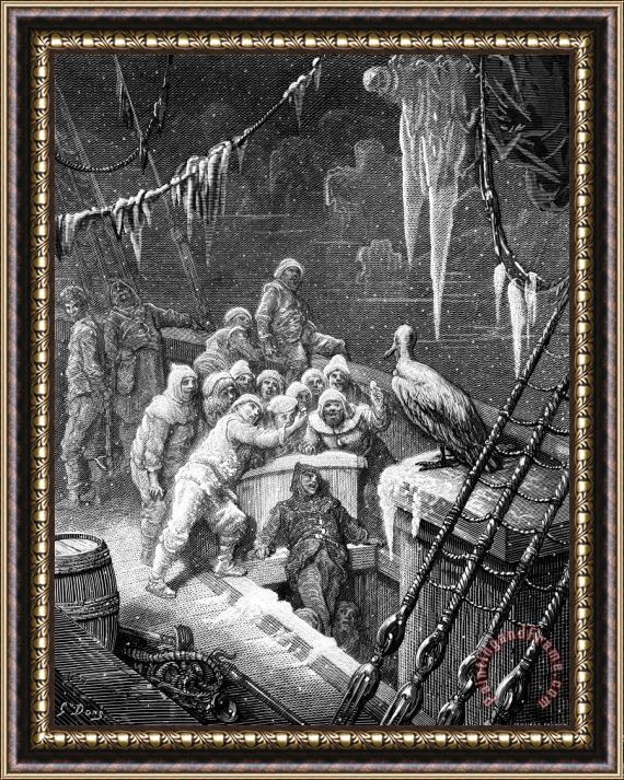 Gustave Dore The Albatross Being Fed By The Sailors On The The Ship Marooned In The Frozen Seas Of Antartica Framed Painting