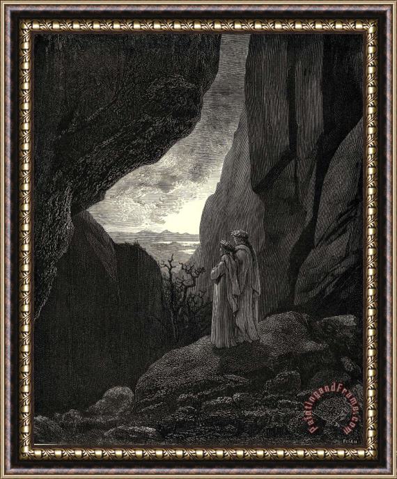 Gustave Dore The Inferno, Canto 34, Lines 127&#173;129 by That Hidden Way My Guide And I Did Enter, to Return to The Fair World Framed Painting
