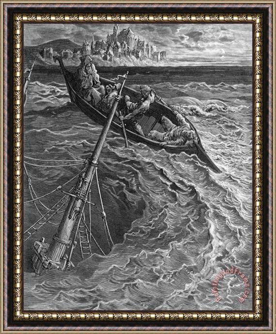 Gustave Dore The Ship Sinks But The Mariner Is Rescued By The Pilot And Hermit Framed Painting