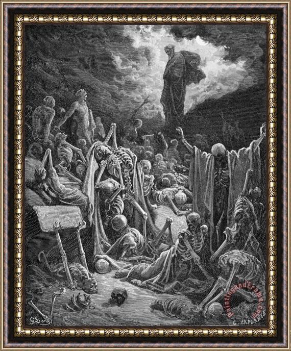 Gustave Dore The Vision Of The Valley Of Dry Bones Framed Painting