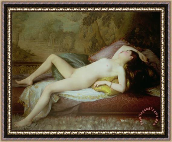 Gustave-Henri-Eugene Delhumeau Nude lying on a chaise longue Framed Print