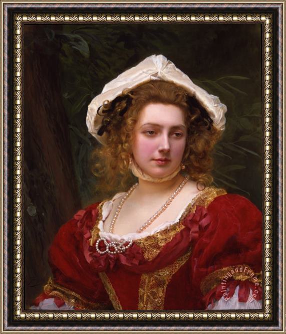 Gustave Jean Jacquet Young Girl with Red Dress Framed Painting