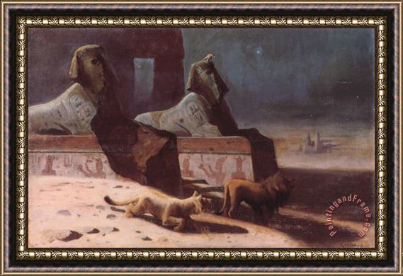 Gustave Wertheimer Lions Et Sphinx Framed Painting