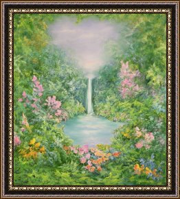 The Waterfall Framed Paintings - The Waterfall by Hannibal Mane