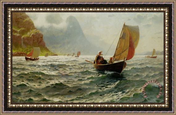 Hans Dahl Pa Solfylte Bolger Framed Painting