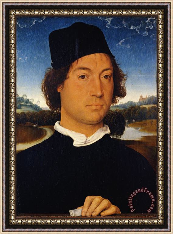 Hans Memling Memling Portrait of an Unknown Man with a Letter Framed Painting